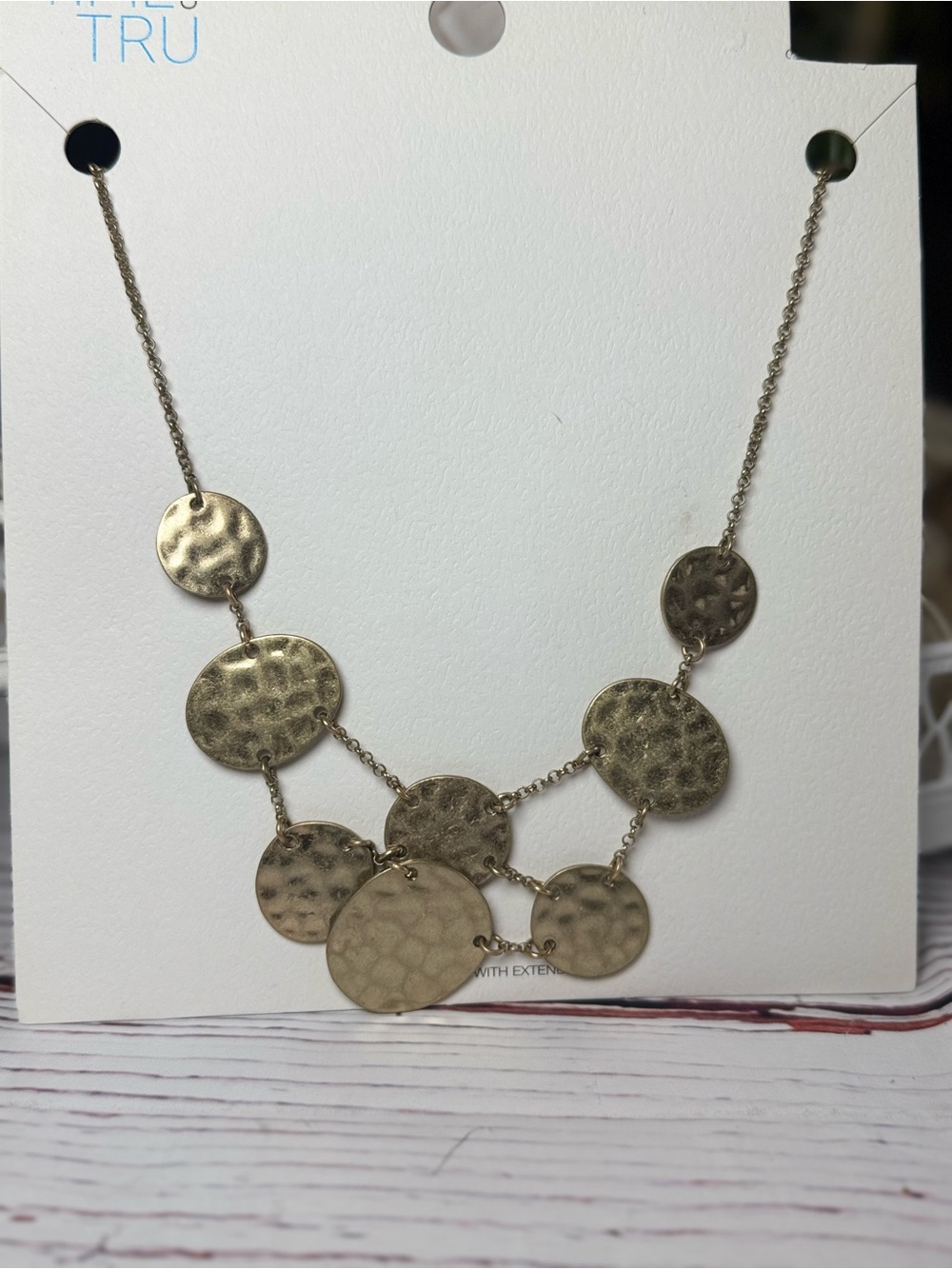 Time and Tru Hammered Gold Tone Disc Statement Necklace NWT Adjustable